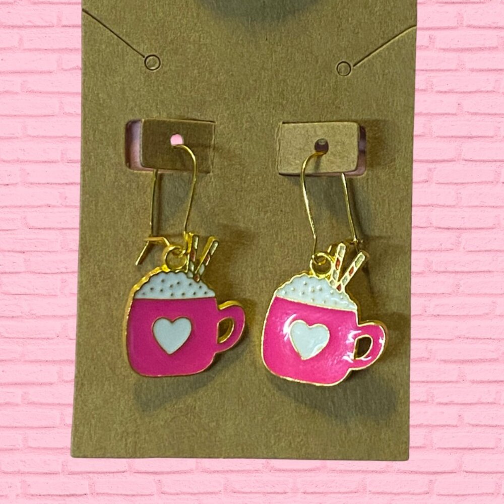 Valentine's Day Pink Latte Earrings for Kids